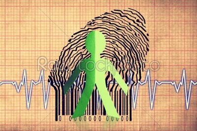 Paperman coming out of a bar code with cardiogram