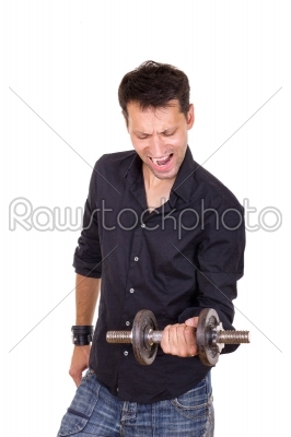 persistent determined man in black shirt lifting weights