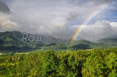 rainbow in jungle Borobudur complex in Yogjakarta in Java