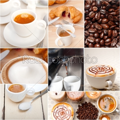 _select_ion of different coffee type on collage composition 