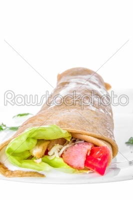 stuffed pancake with vegetables and meat
