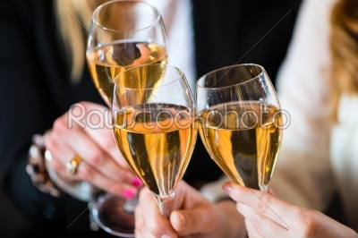 Teamwork - clinking the glasses with champagne