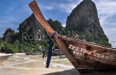 Traditional longtail boats in Railay beach, Thailand  Krabi