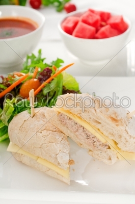tuna and cheese sandwich with salad
