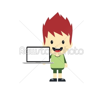 adorable boy with laptop cartoon _char_acter