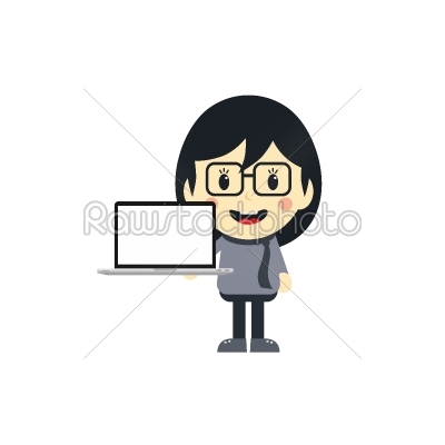 cute girl with laptop cartoon _char_acter