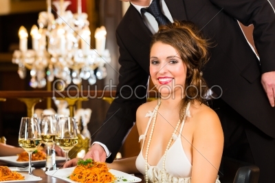 stock photo: beautiful woman and waiter in fine dining restaurant-Raw Stock Photo ID: 46626