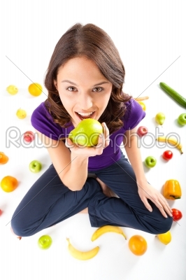 stock photo: healthy nutrition  young woman with fruits-Raw Stock Photo ID: 43915