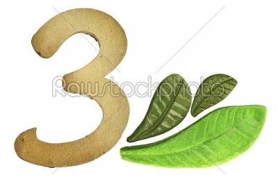  3 numeric and leaves made from clay in pottery technique