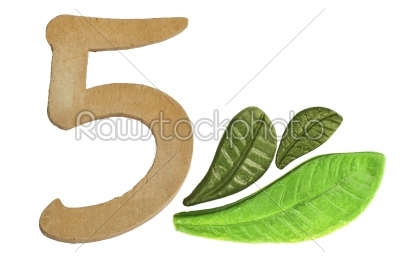  5 numeric and leaves made from clay in pottery technique