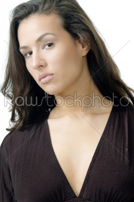  Beautiful young woman face. Isolated over white background   