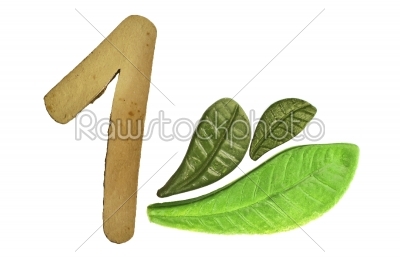 1  numeric and leaves made from clay in pottery technique
