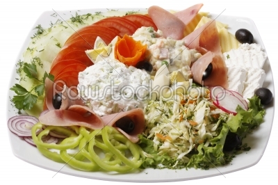 Appetizing bulgarian salad on a plate. Close up.  