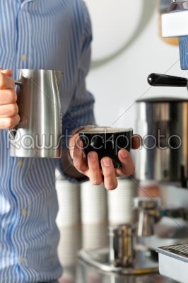 Barista prepares cappuccino