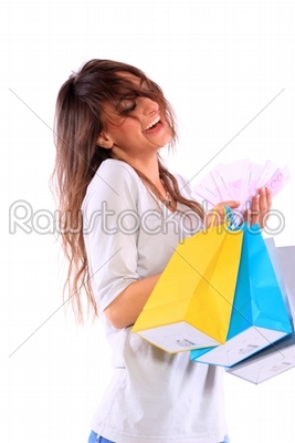 beautiful caucasian woman with some shopping bags