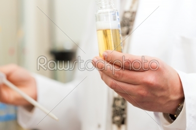 Beer Brewer in food laboratory examining