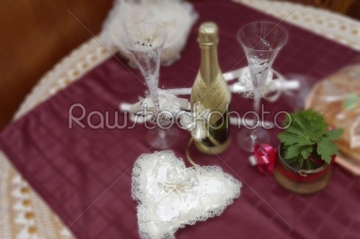 bolltes of champagne and glass