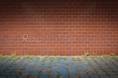 brick wall and green grass for background