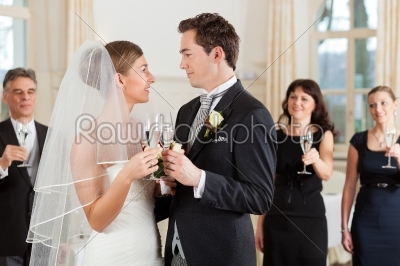 Bridal couple clinking glasses