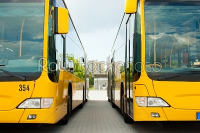 Busses parking in row on bus station or terminal
