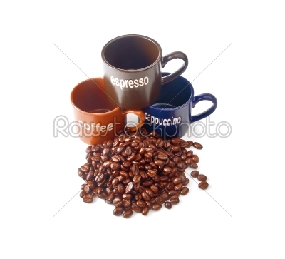 coffee cups with coffee beans