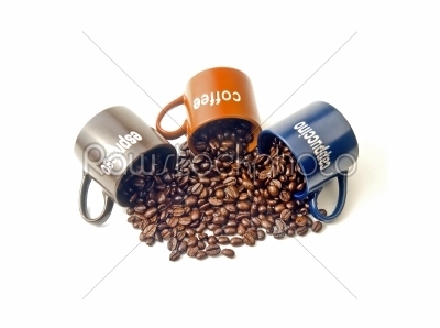 coffee cups with coffee beans