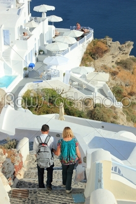 Couple visiting the island of Santorini