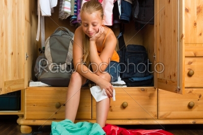 Family - child in front of her closet or wardrobe