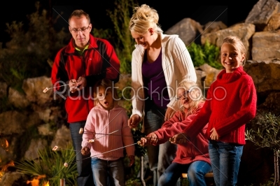 Family at the barbecue in the evening
