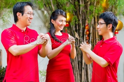 Family celebrating Chinese new year 