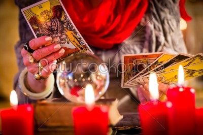 fortuneteller during Session with tarot cards