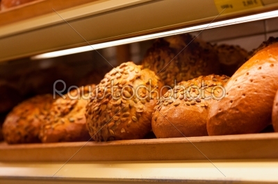 Fresh bread in the display of a bakery