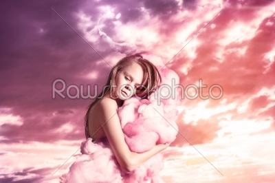 Girl on pink clouds