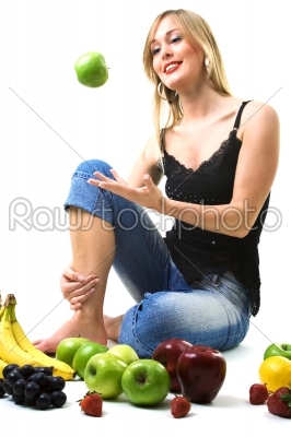 Girl throwing apple