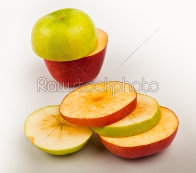 Green and Red Apple Mixing on White