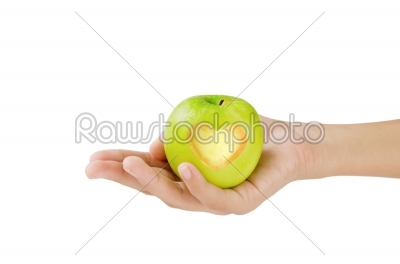 green apple with heart shape