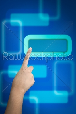 hand pressing blank button on virtual touch screen 