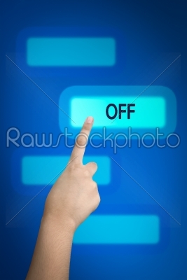 hand pressing off button on virtual touch screen 