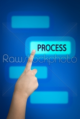 hand pressing process button on virtual touch screen 