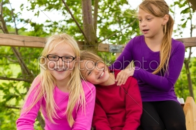 Happy children in the garden and laugh