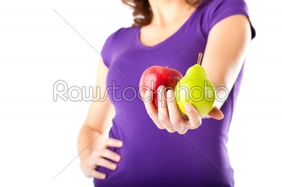 Healthy diet - Woman with apple and pear