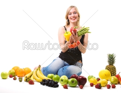 healthy nutrition - Fruits, girl, vegetables