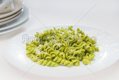 italian fusilli pasta and pesto