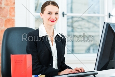 Lawyer in office making notes in a file