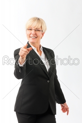 Mature woman point finger on the viewer