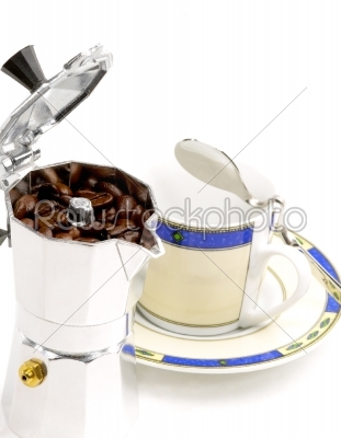 mocha coffee machine and cup