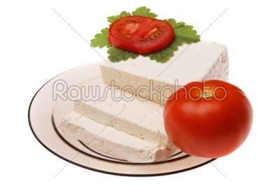 Original bulgarian cheese with tomato into plate