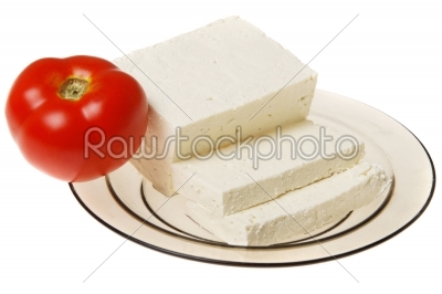 Original bulgarian cheese with tomato into plate