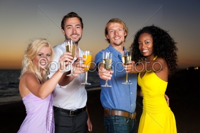 Party with champagne reception at the beach