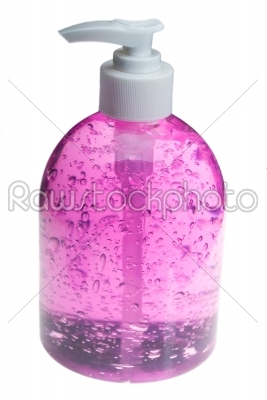 pink hair gel bottle over white
